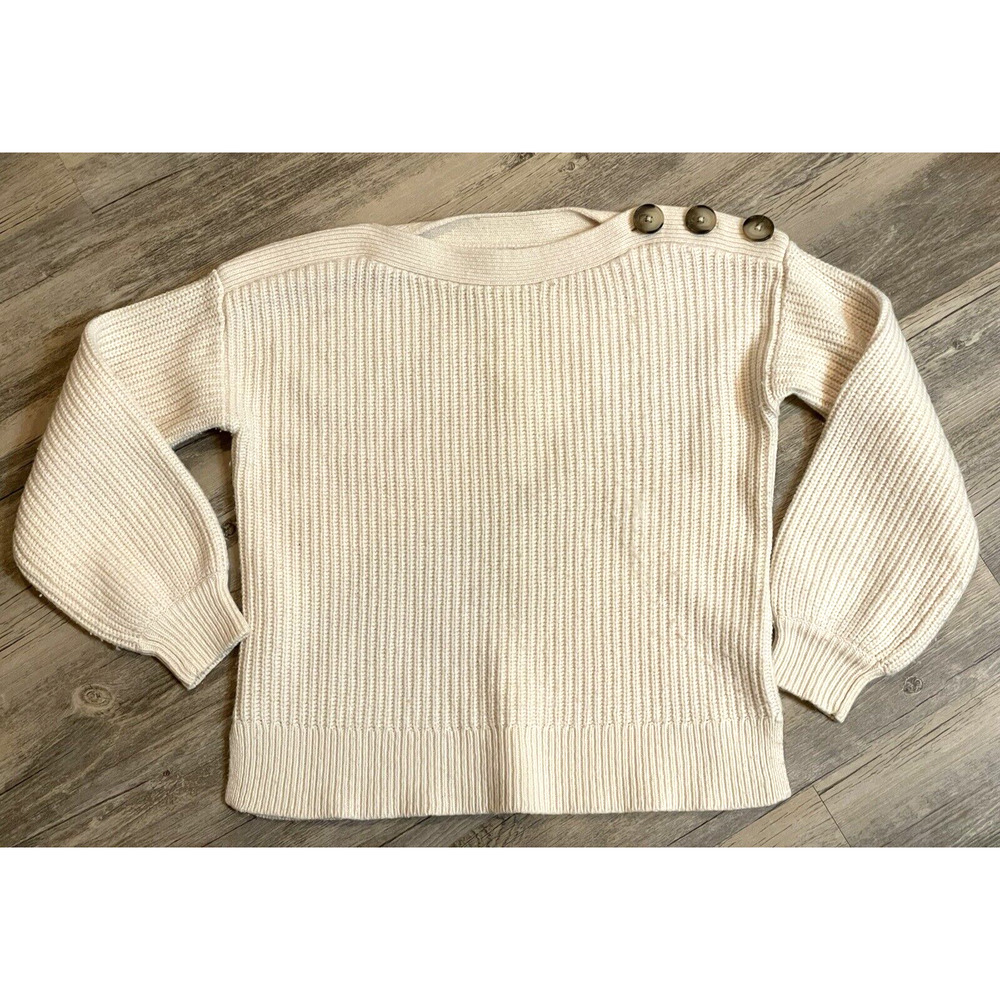 Madewell Sweater Balloon Sleeve Pullover Boat Neck Button Women's Size XS Cream